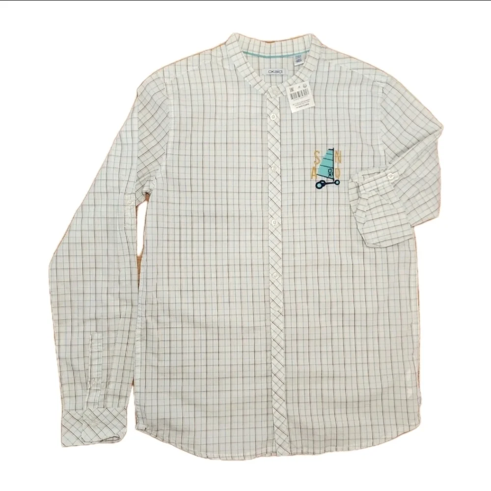 OKAIDI FRANCE Boy's Button-Down Plaid Shirt 100% Cotton Size 14 (164cm)